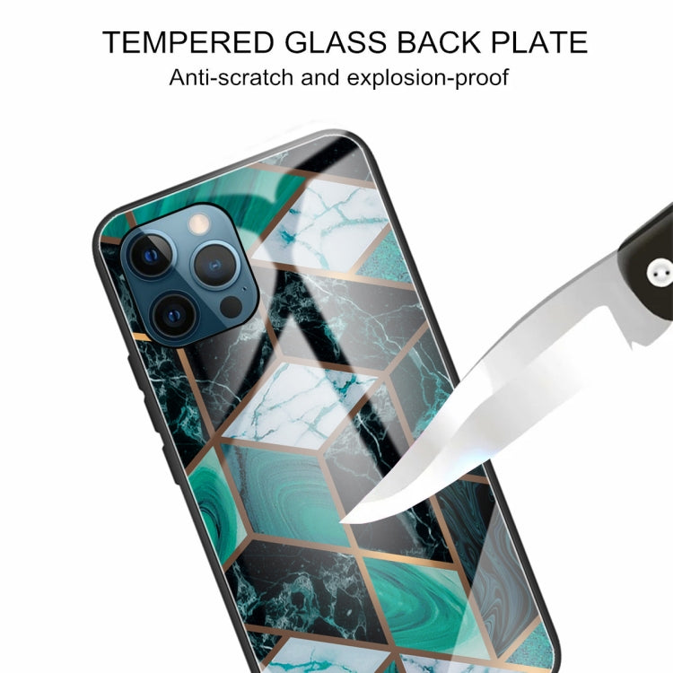 For iPhone 13 Pro Max Abstract Marble Pattern Glass Protective Case