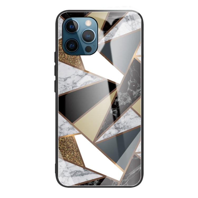 For iPhone 13 Pro Max Abstract Marble Pattern Glass Protective Case