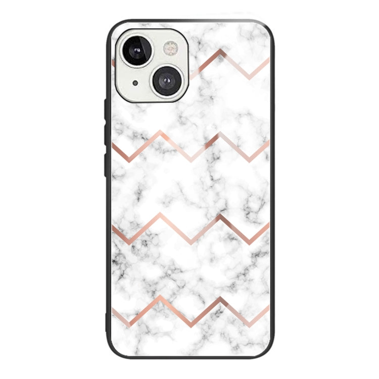 For iPhone 13 Marble Tempered Glass Back Cover TPU Border Case