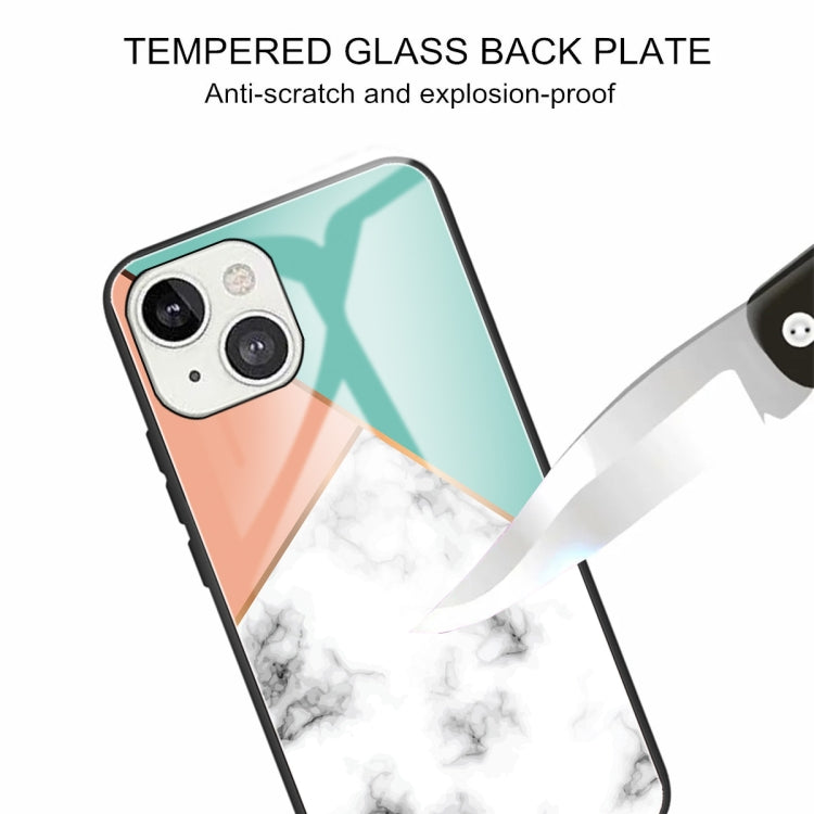 For iPhone 13 Marble Tempered Glass Back Cover TPU Border Case