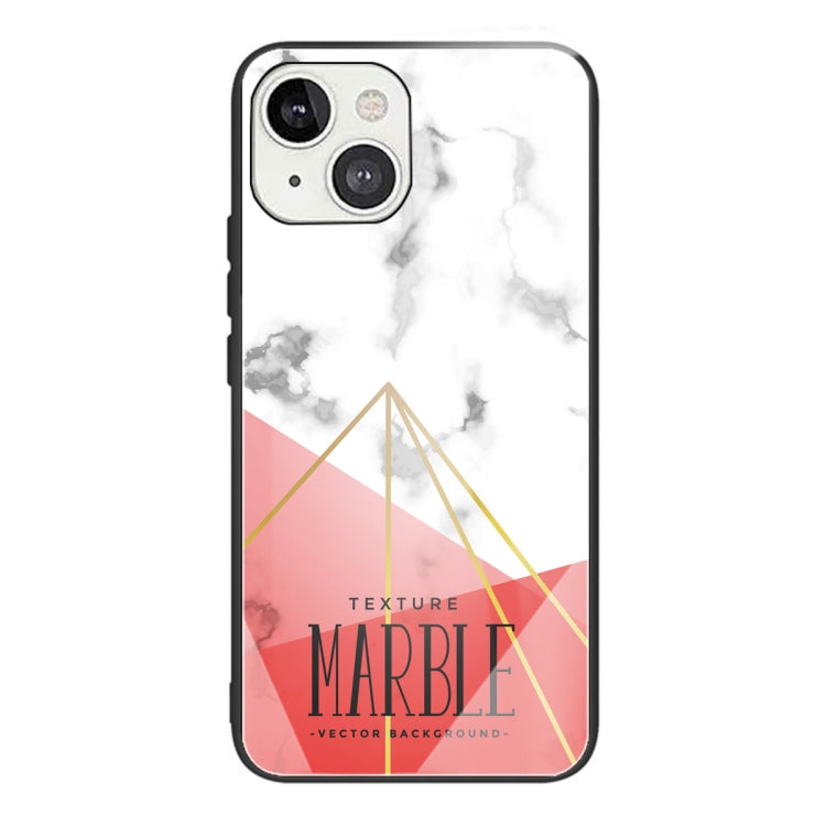 For iPhone 13 mini Marble Tempered Glass Back Cover TPU Border Case