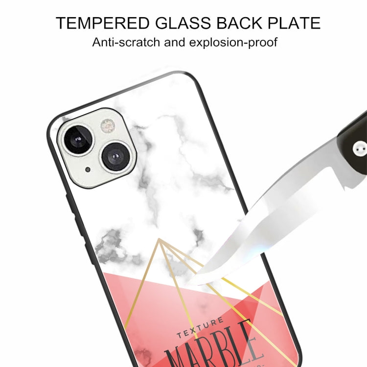 For iPhone 13 mini Marble Tempered Glass Back Cover TPU Border Case