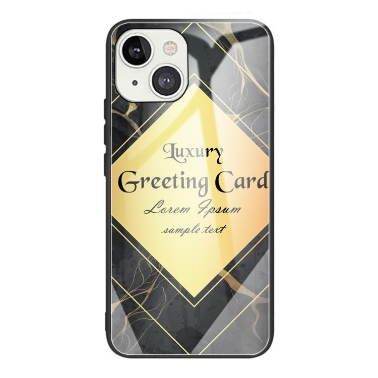 For iPhone 13 mini Marble Tempered Glass Back Cover TPU Border Case