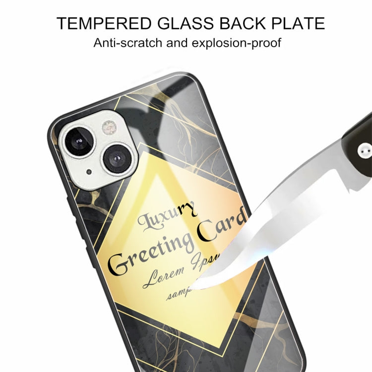 For iPhone 13 mini Marble Tempered Glass Back Cover TPU Border Case
