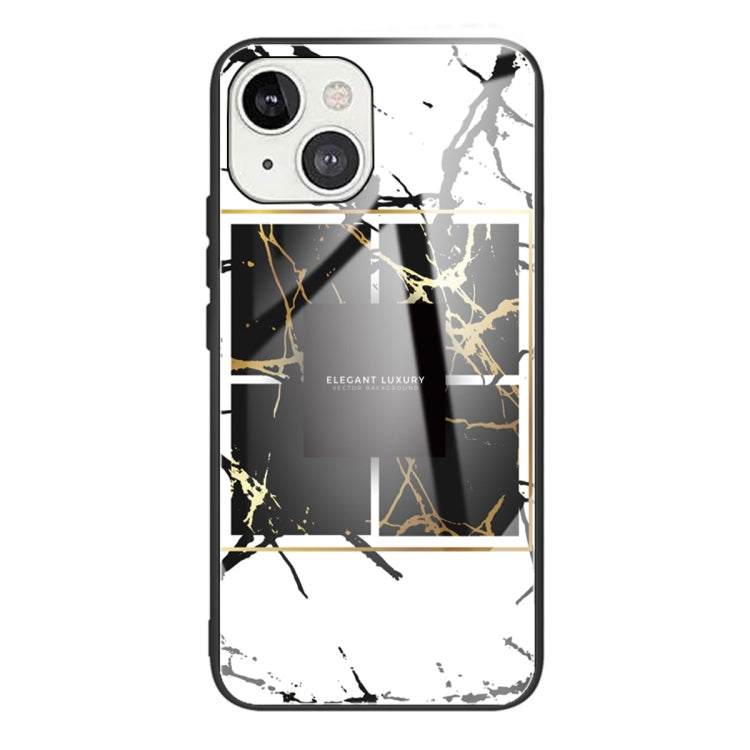 For iPhone 13 mini Marble Tempered Glass Back Cover TPU Border Case