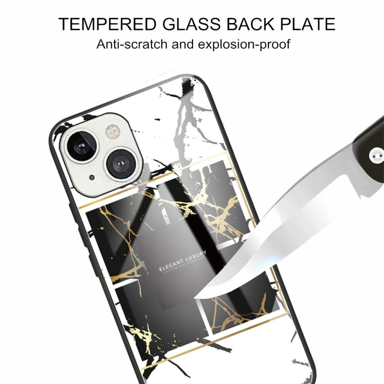For iPhone 13 mini Marble Tempered Glass Back Cover TPU Border Case