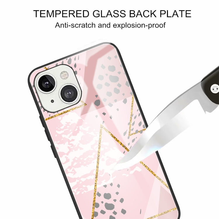 For iPhone 13 mini Marble Tempered Glass Back Cover TPU Border Case