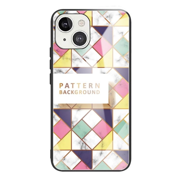 For iPhone 13 mini Marble Tempered Glass Back Cover TPU Border Case