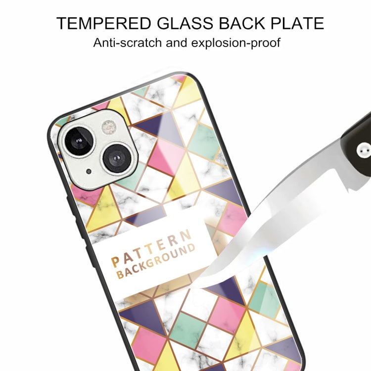 For iPhone 13 mini Marble Tempered Glass Back Cover TPU Border Case
