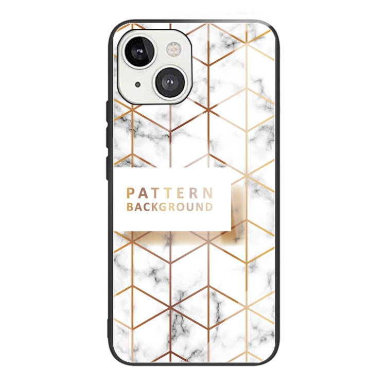For iPhone 13 mini Marble Tempered Glass Back Cover TPU Border Case