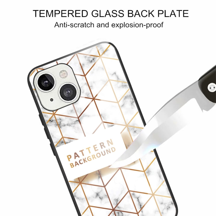 For iPhone 13 mini Marble Tempered Glass Back Cover TPU Border Case