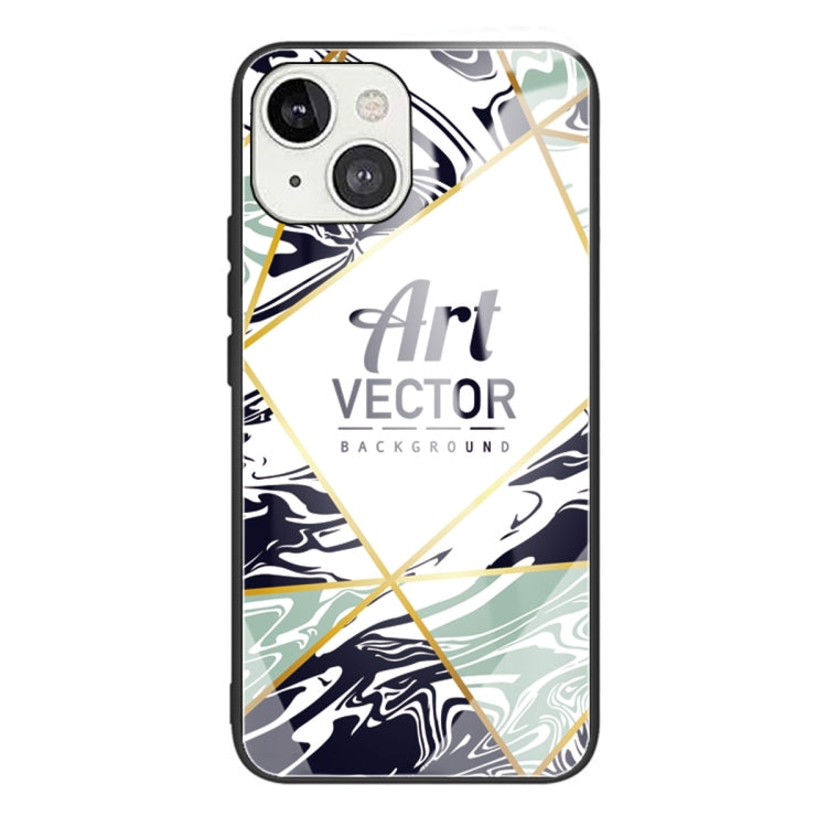 For iPhone 13 mini Marble Tempered Glass Back Cover TPU Border Case