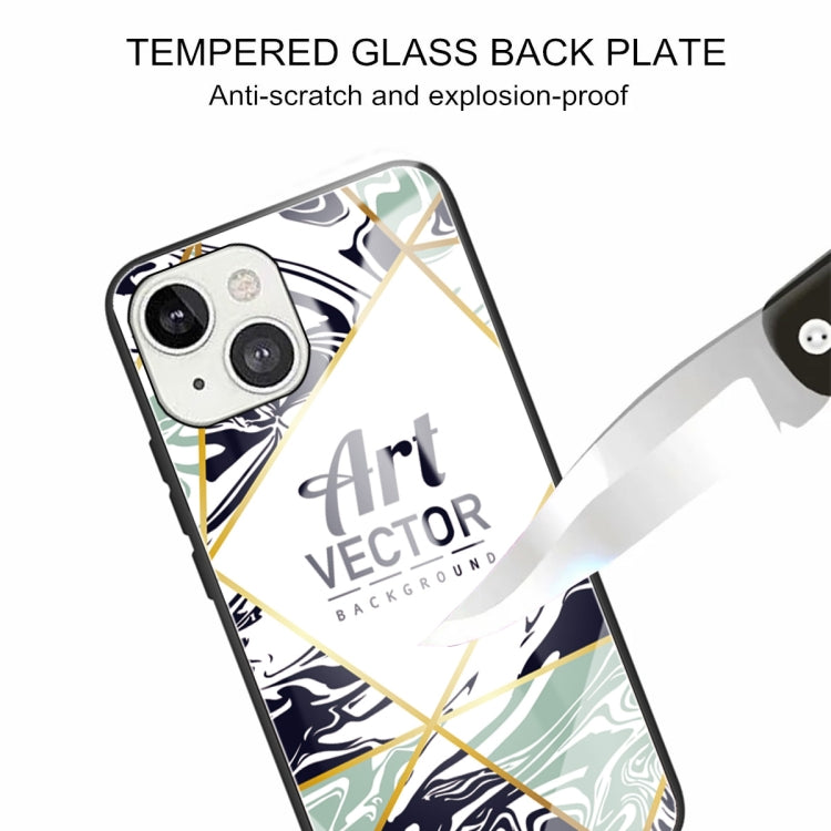 For iPhone 13 mini Marble Tempered Glass Back Cover TPU Border Case