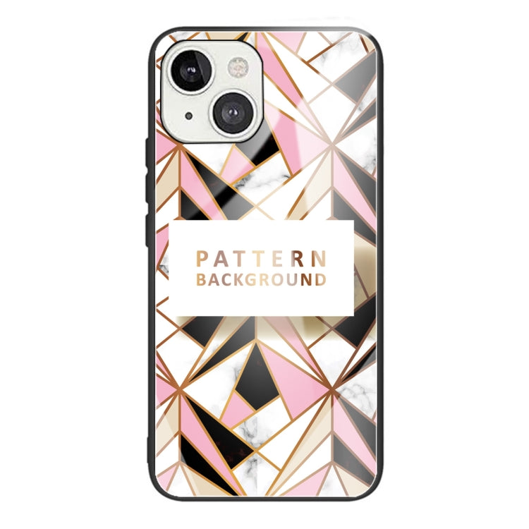 For iPhone 13 mini Marble Tempered Glass Back Cover TPU Border Case