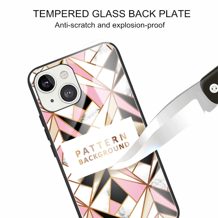 For iPhone 13 mini Marble Tempered Glass Back Cover TPU Border Case