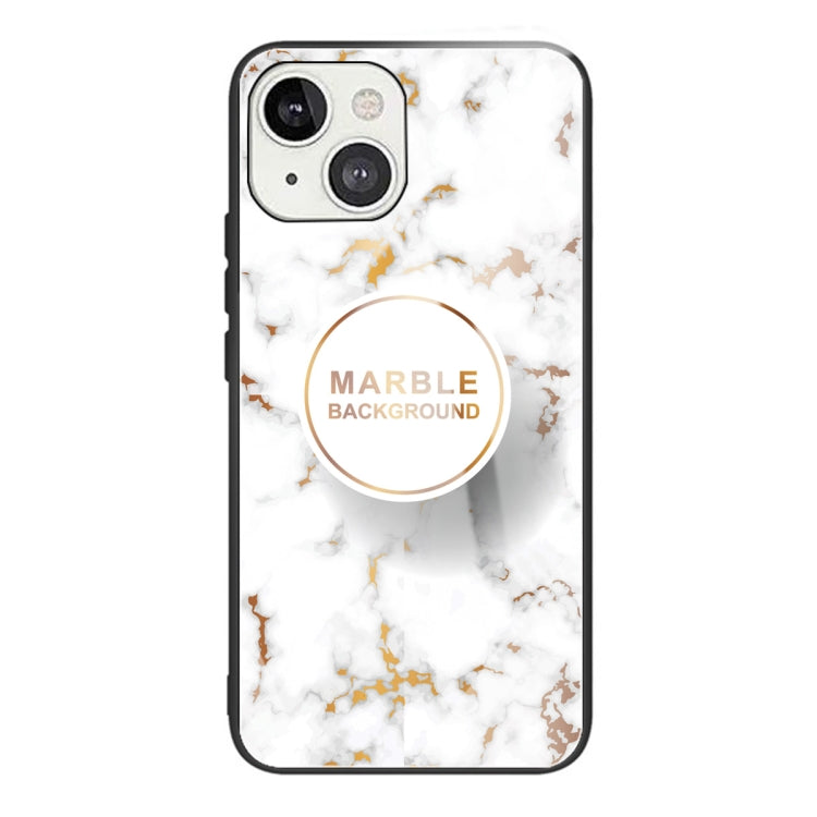 For iPhone 13 mini Marble Tempered Glass Back Cover TPU Border Case