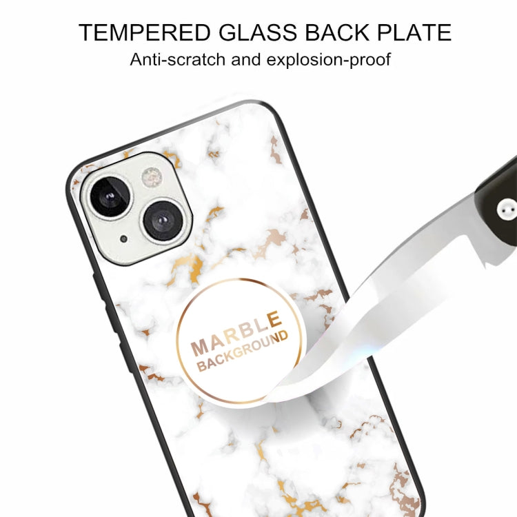 For iPhone 13 mini Marble Tempered Glass Back Cover TPU Border Case