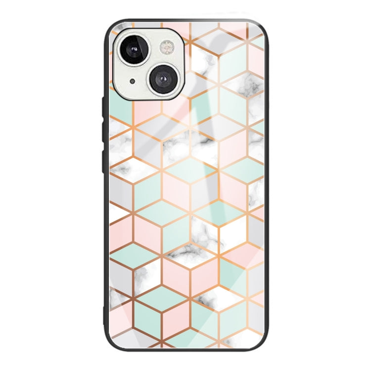For iPhone 13 mini Marble Tempered Glass Back Cover TPU Border Case