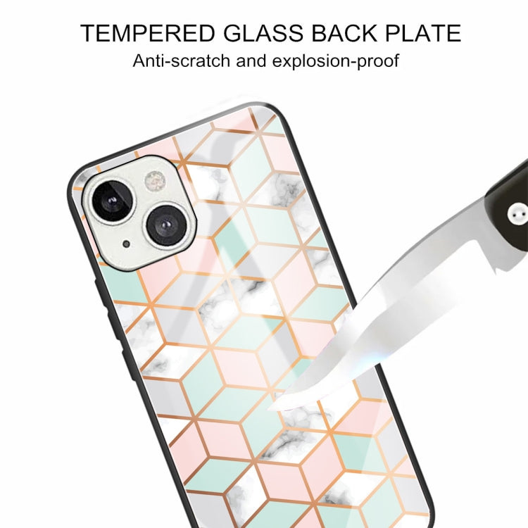 For iPhone 13 mini Marble Tempered Glass Back Cover TPU Border Case