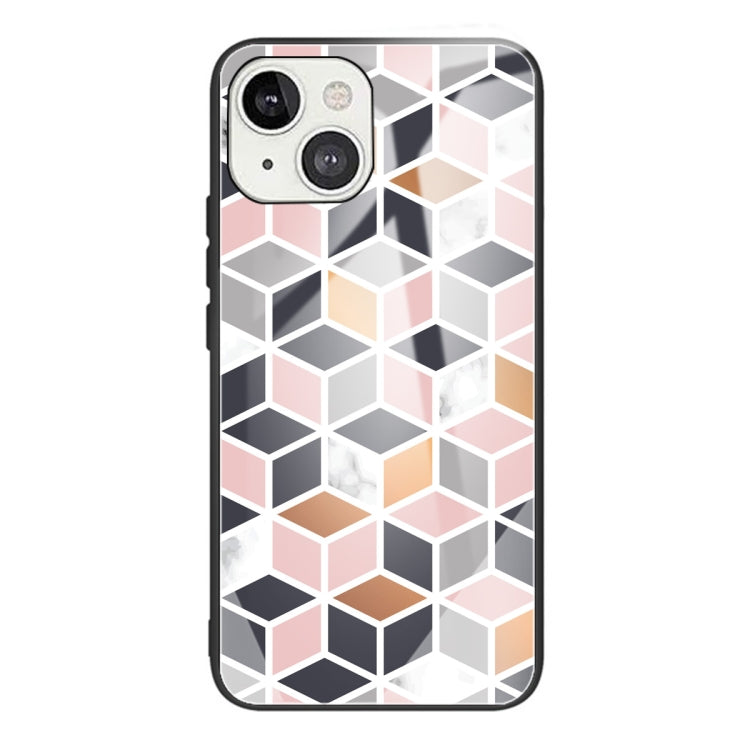 For iPhone 13 mini Marble Tempered Glass Back Cover TPU Border Case