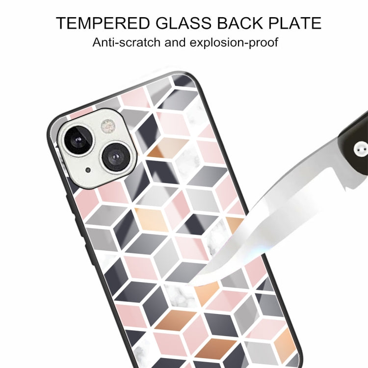 For iPhone 13 mini Marble Tempered Glass Back Cover TPU Border Case
