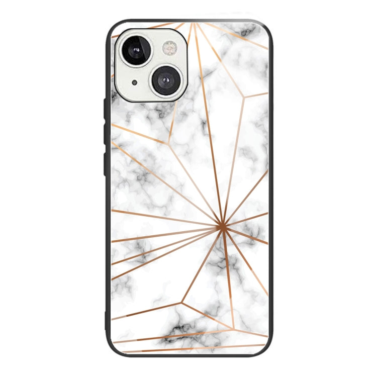 For iPhone 13 mini Marble Tempered Glass Back Cover TPU Border Case