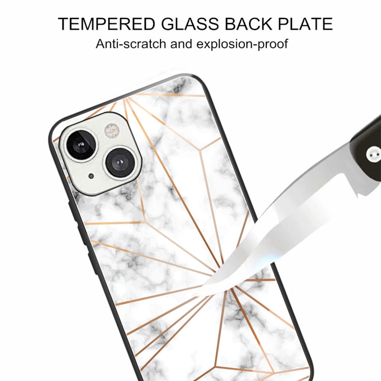 For iPhone 13 mini Marble Tempered Glass Back Cover TPU Border Case