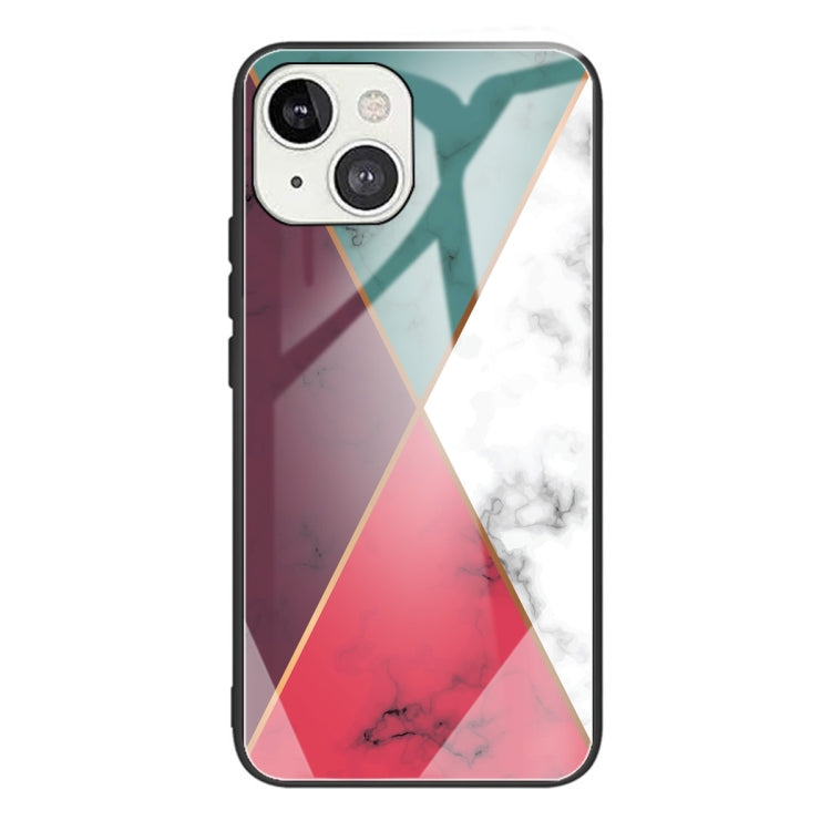 For iPhone 13 mini Marble Tempered Glass Back Cover TPU Border Case