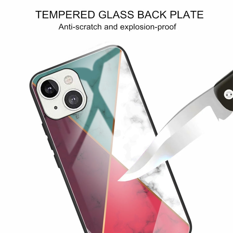 For iPhone 13 mini Marble Tempered Glass Back Cover TPU Border Case