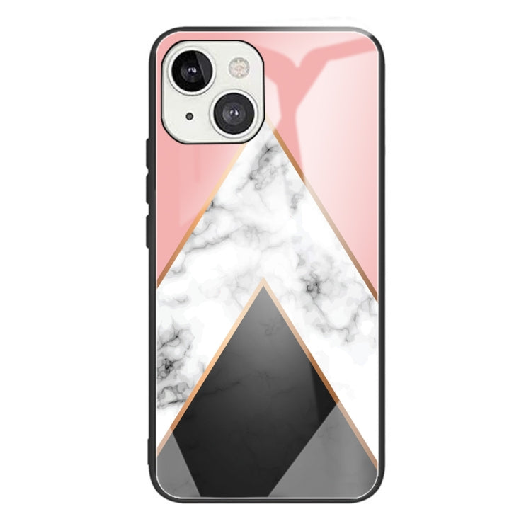 For iPhone 13 mini Marble Tempered Glass Back Cover TPU Border Case