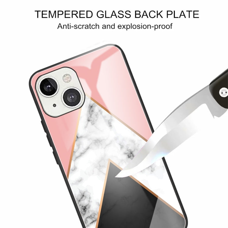 For iPhone 13 mini Marble Tempered Glass Back Cover TPU Border Case