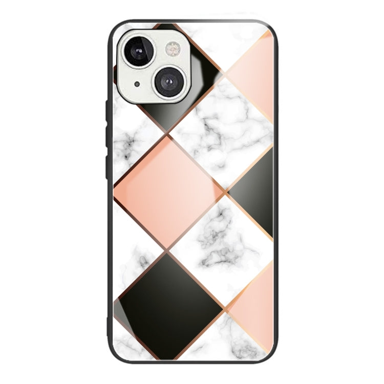 For iPhone 13 mini Marble Tempered Glass Back Cover TPU Border Case