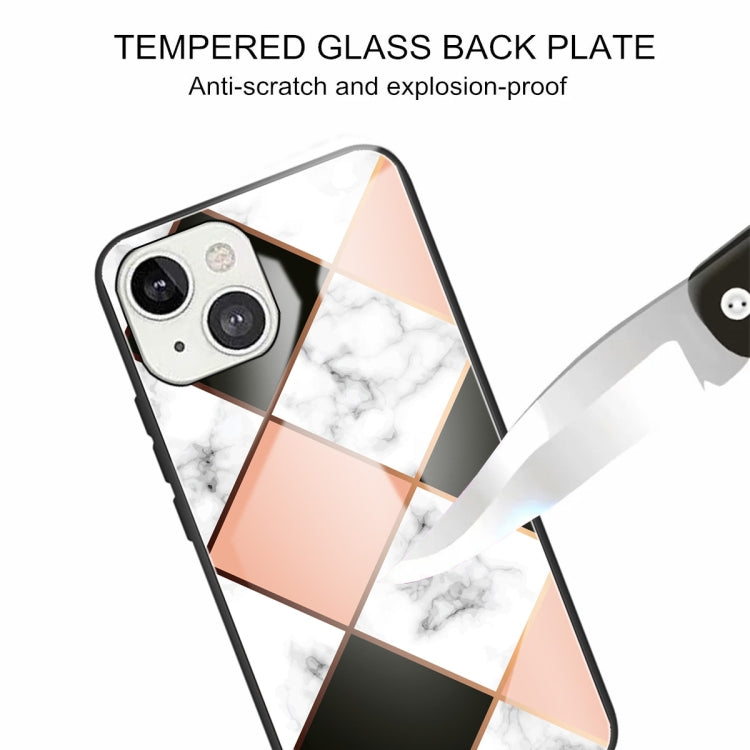 For iPhone 13 mini Marble Tempered Glass Back Cover TPU Border Case