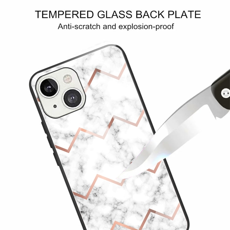 For iPhone 13 mini Marble Tempered Glass Back Cover TPU Border Case