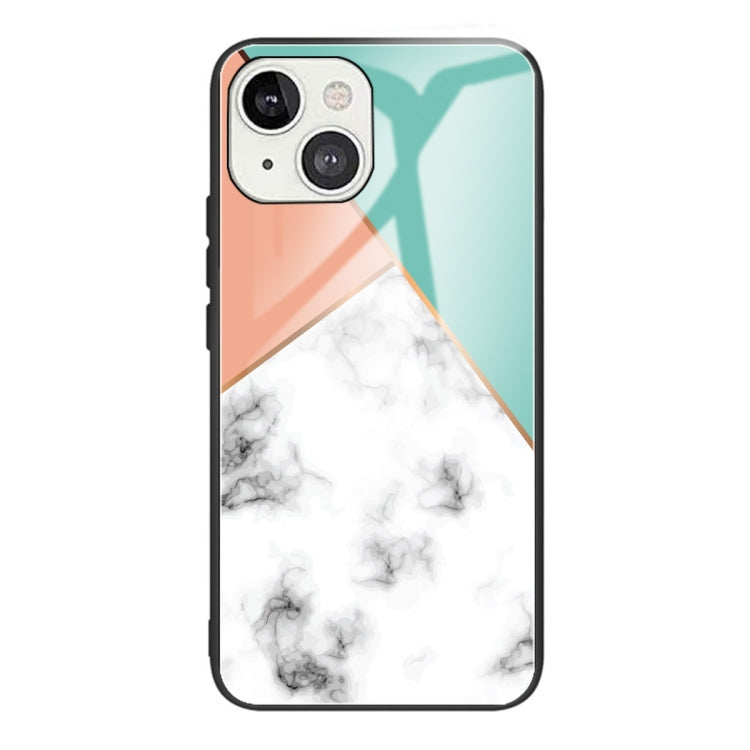 For iPhone 13 mini Marble Tempered Glass Back Cover TPU Border Case