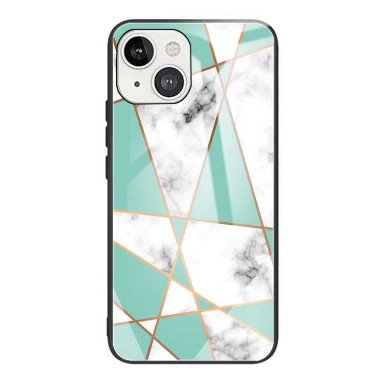 For iPhone 13 mini Marble Tempered Glass Back Cover TPU Border Case