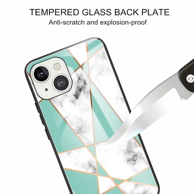 For iPhone 13 mini Marble Tempered Glass Back Cover TPU Border Case