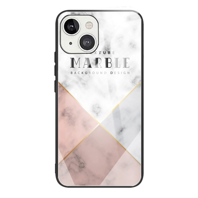 For iPhone 13 mini Marble Tempered Glass Back Cover TPU Border Case