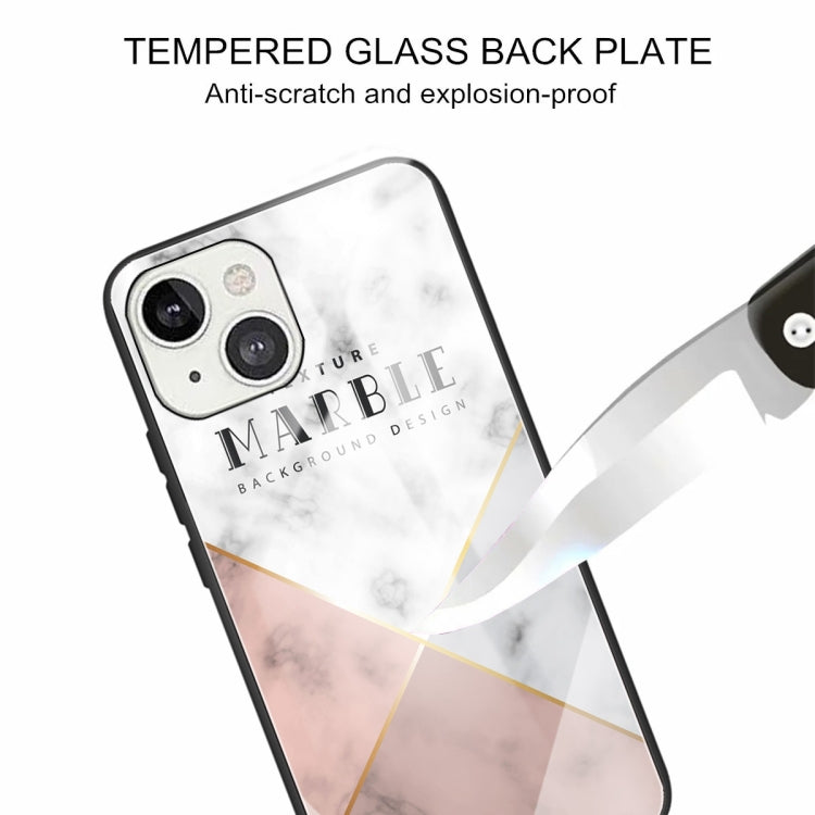 For iPhone 13 mini Marble Tempered Glass Back Cover TPU Border Case
