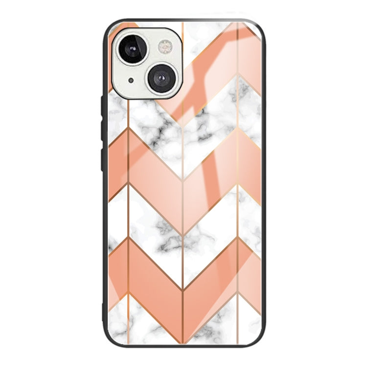 For iPhone 13 mini Marble Tempered Glass Back Cover TPU Border Case