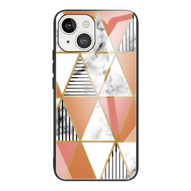 For iPhone 13 mini Marble Tempered Glass Back Cover TPU Border Case
