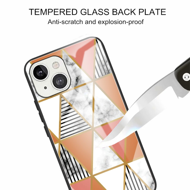 For iPhone 13 mini Marble Tempered Glass Back Cover TPU Border Case
