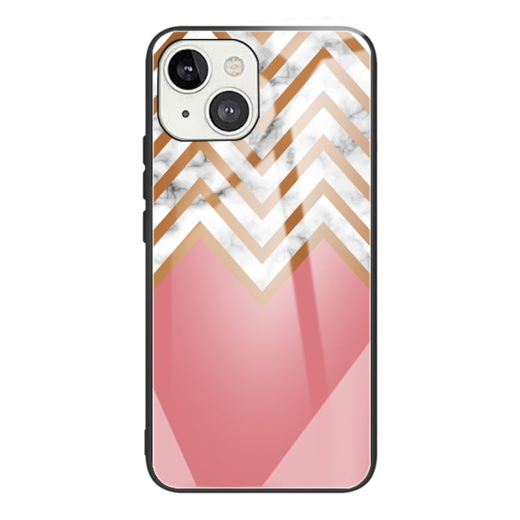 For iPhone 13 mini Marble Tempered Glass Back Cover TPU Border Case