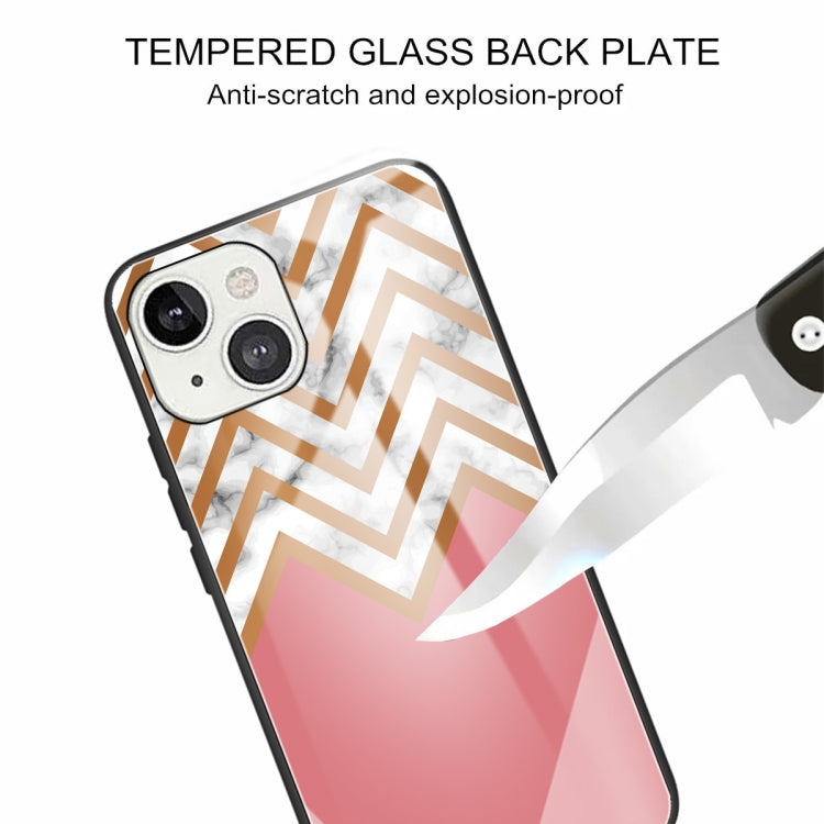 For iPhone 13 mini Marble Tempered Glass Back Cover TPU Border Case