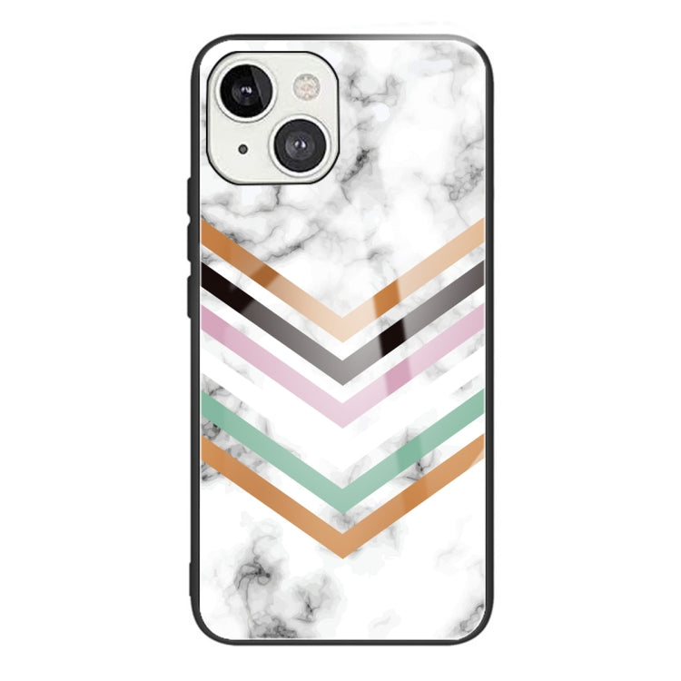 For iPhone 13 mini Marble Tempered Glass Back Cover TPU Border Case