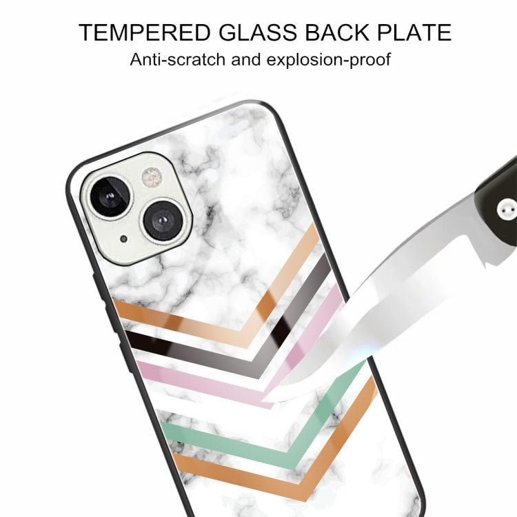 For iPhone 13 mini Marble Tempered Glass Back Cover TPU Border Case