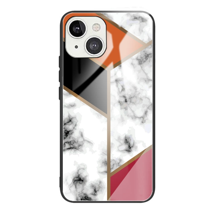 For iPhone 13 mini Marble Tempered Glass Back Cover TPU Border Case