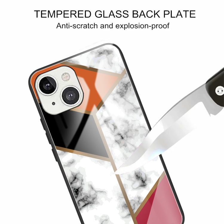 For iPhone 13 mini Marble Tempered Glass Back Cover TPU Border Case
