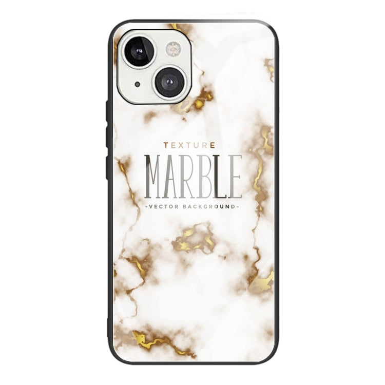 For iPhone 13 mini Marble Tempered Glass Back Cover TPU Border Case