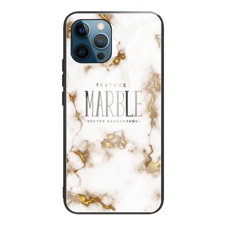 For iPhone 13 Pro Marble Tempered Glass Back Cover TPU Border Case